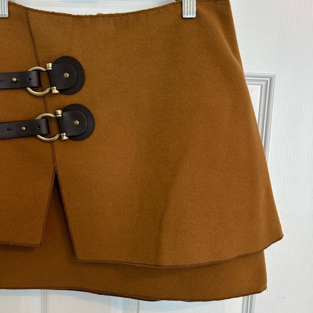 Anthro/Meadow Rue Deep Camel Layered Mini Skirt - Picture 5 of 9